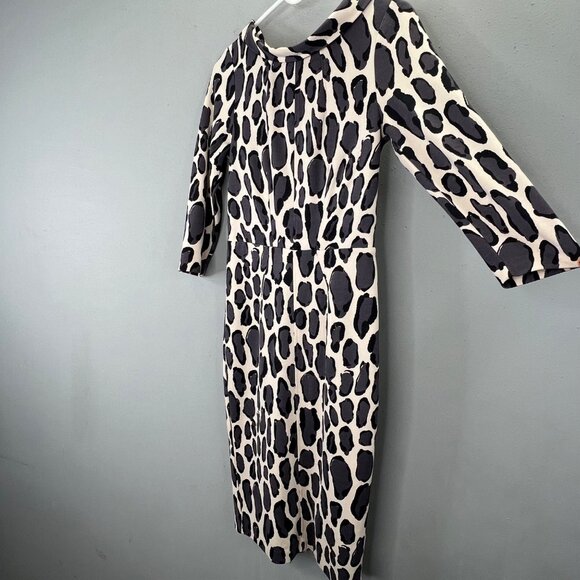 Boden Marisa Leopard Print Sheath Dress size 4 Women Beige Black Gray Back Zip - Picture 4 of 9